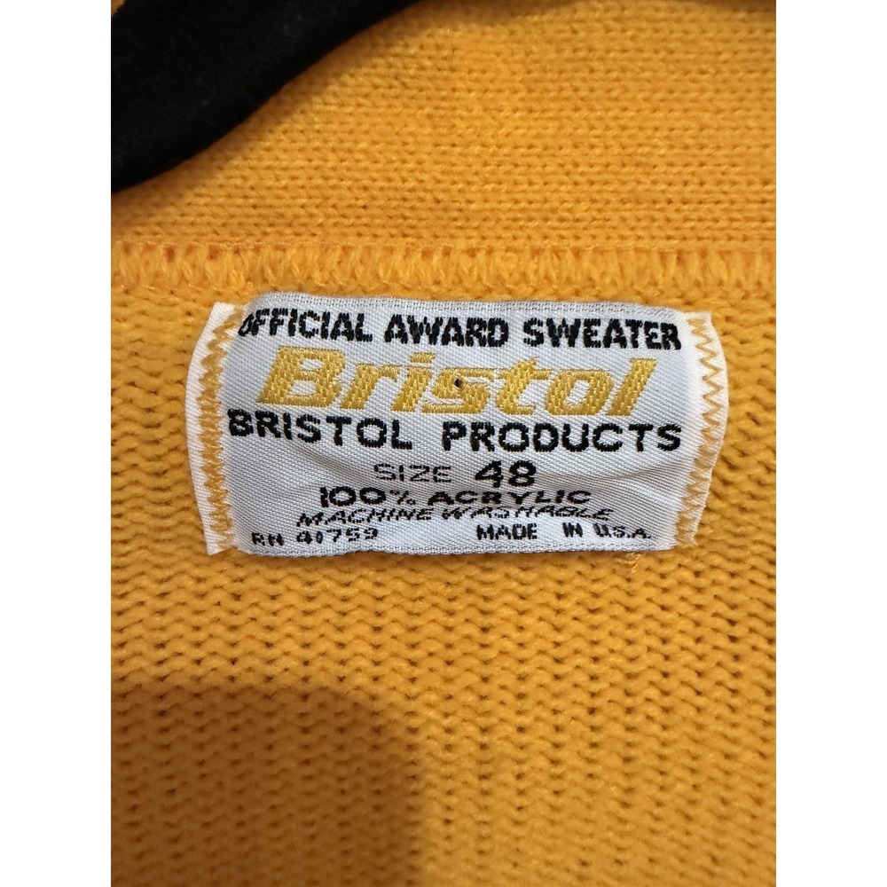 Vintage Bristol Products Acrylic Letterman's Cardigan Yellow Size 48 Made In USA - Picture 3 of 6